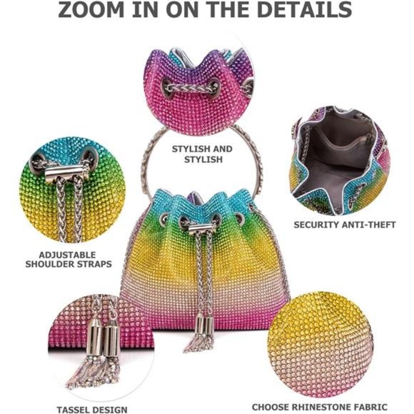 HUANG ZHUANG Colorful Crystal Soft Purse Sparkly Rhinestone  🌈Crystal Rhinestone Purse for Women Sparkly Clutch Handbag Crossbody Bag 🎀🌺